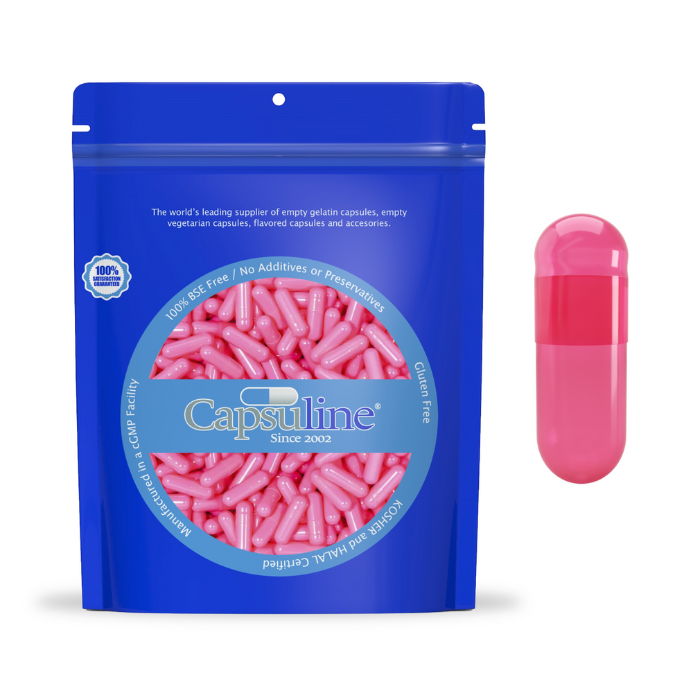 Sin dióxido de titanio (TiO2) - Cápsulas de gelatina vacías coloreadas tamaño 0 - Rosa/Rosa - 5000 unidades - 5000