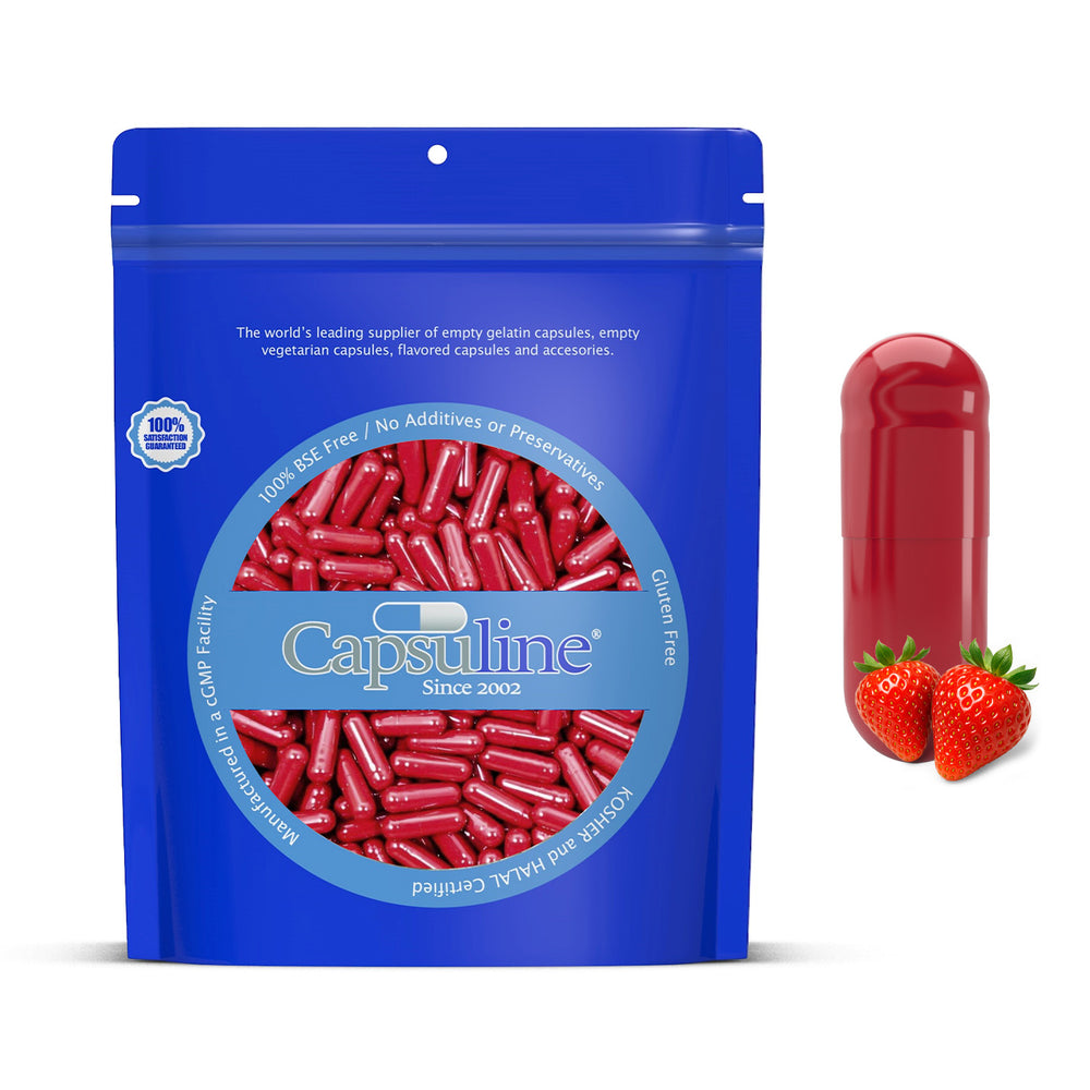 Strawberry Flavored Gelatin Capsules Size 0 Red/Red - 5000 Count - 5000