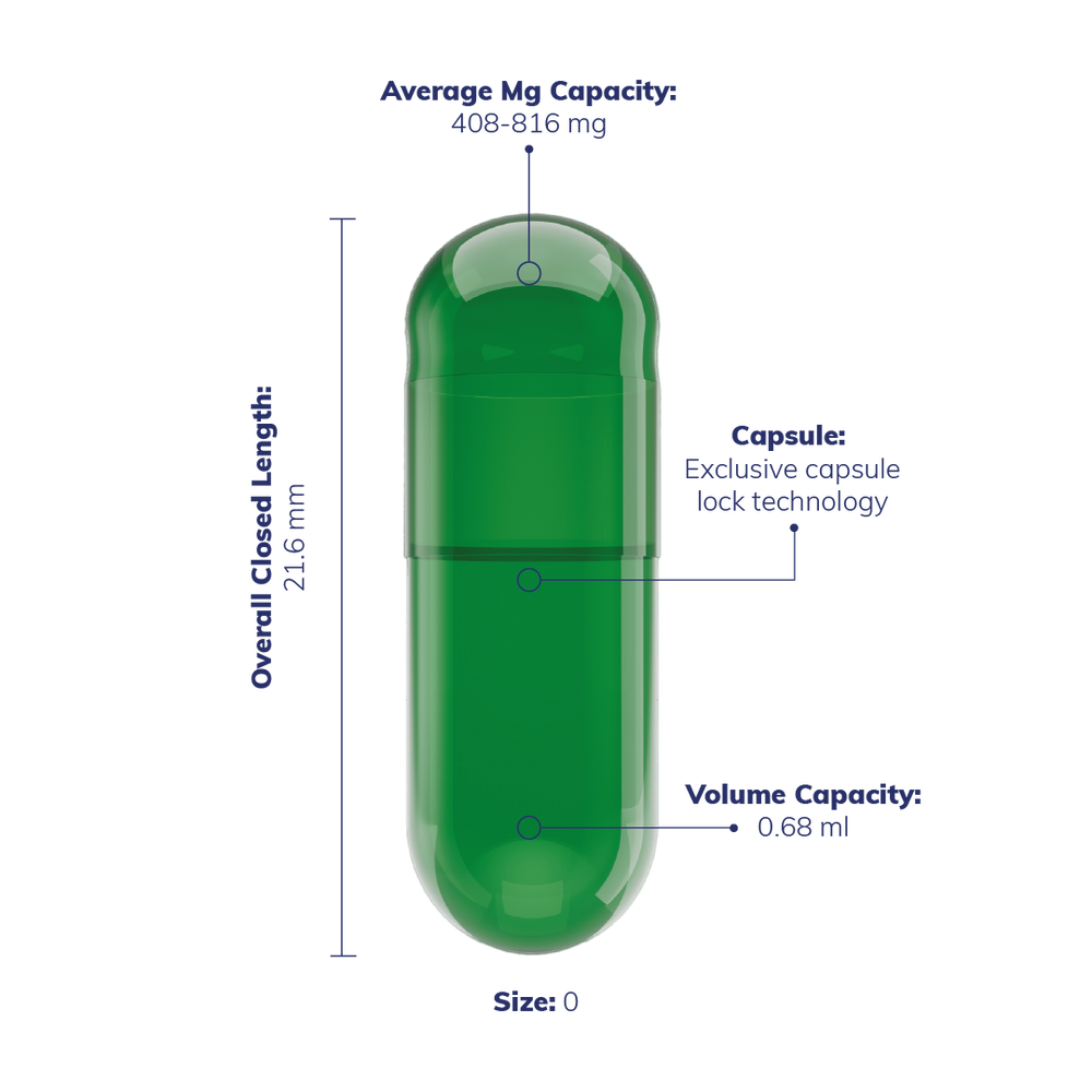 Capsuline Chlorophyll Empty Vegetarian Capsules Size 00 - Green/Green - TiO2-Free (Box of 75,000)