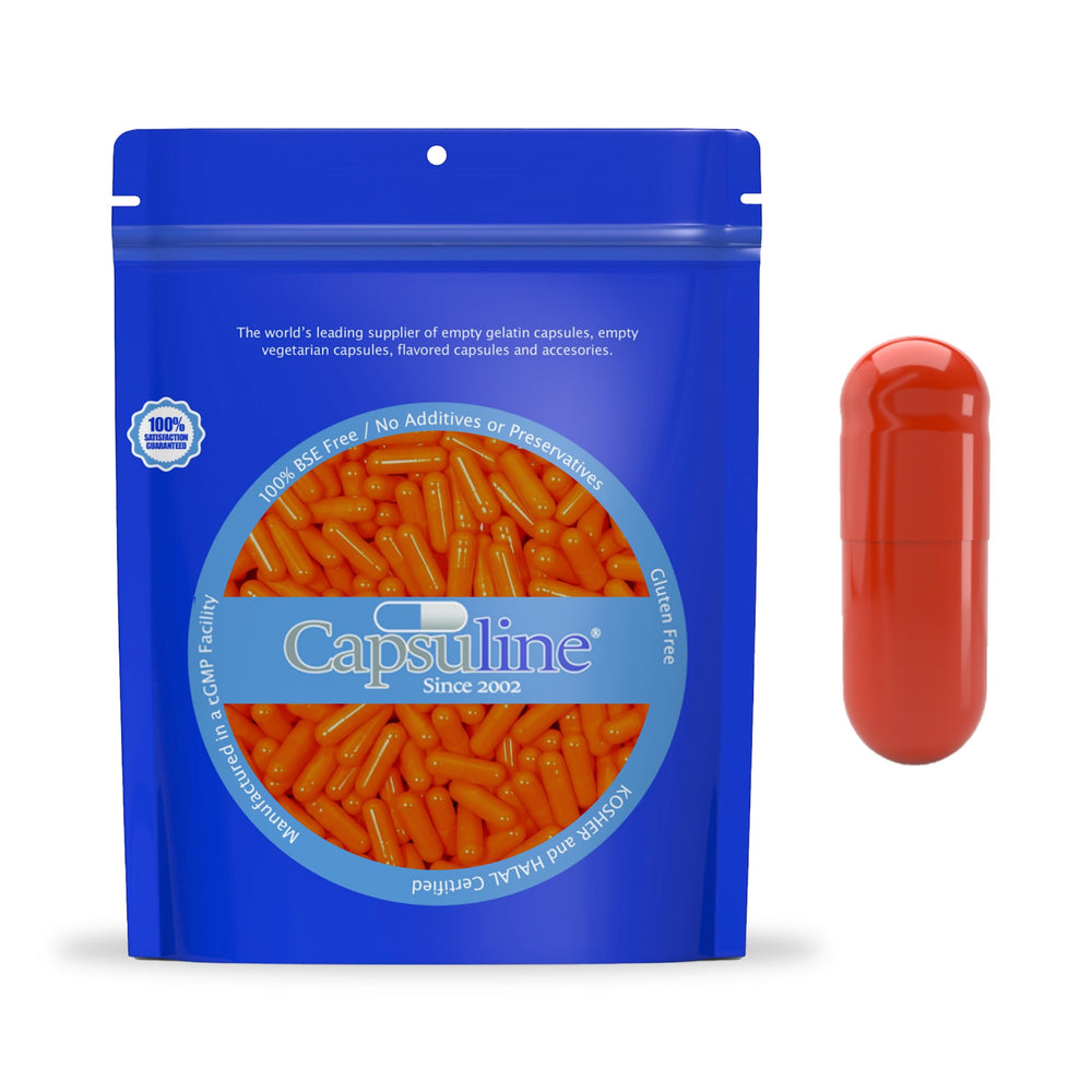 Farbige leere Gelatinekapseln der Größe 0 von Capsuline – Orange/Orange, 1000 Stück – 1000
