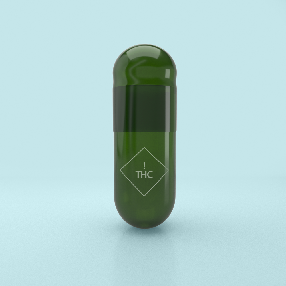 Cápsulas vacías vegetarianas de dos piezas de colores impresas con THC, tamaño 00 - Verde translúcido - (Caja de 75.000) - ¡THC! Logotipo impreso