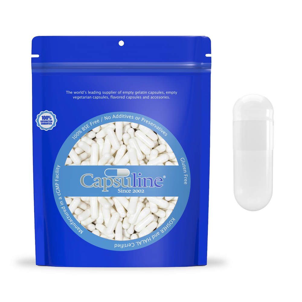 Capsuline Calcium Carbonate Colorant Empty Vegetarian Capsules Size 0 - White/White - TiO2-Free - 50,000 Count - 50000