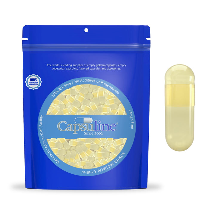 Capsuline Carthame Capsules végétariennes vides taille 0 - Colorant naturel jaune/jaune - Sans TiO2 - 1 000 pièces - 1000