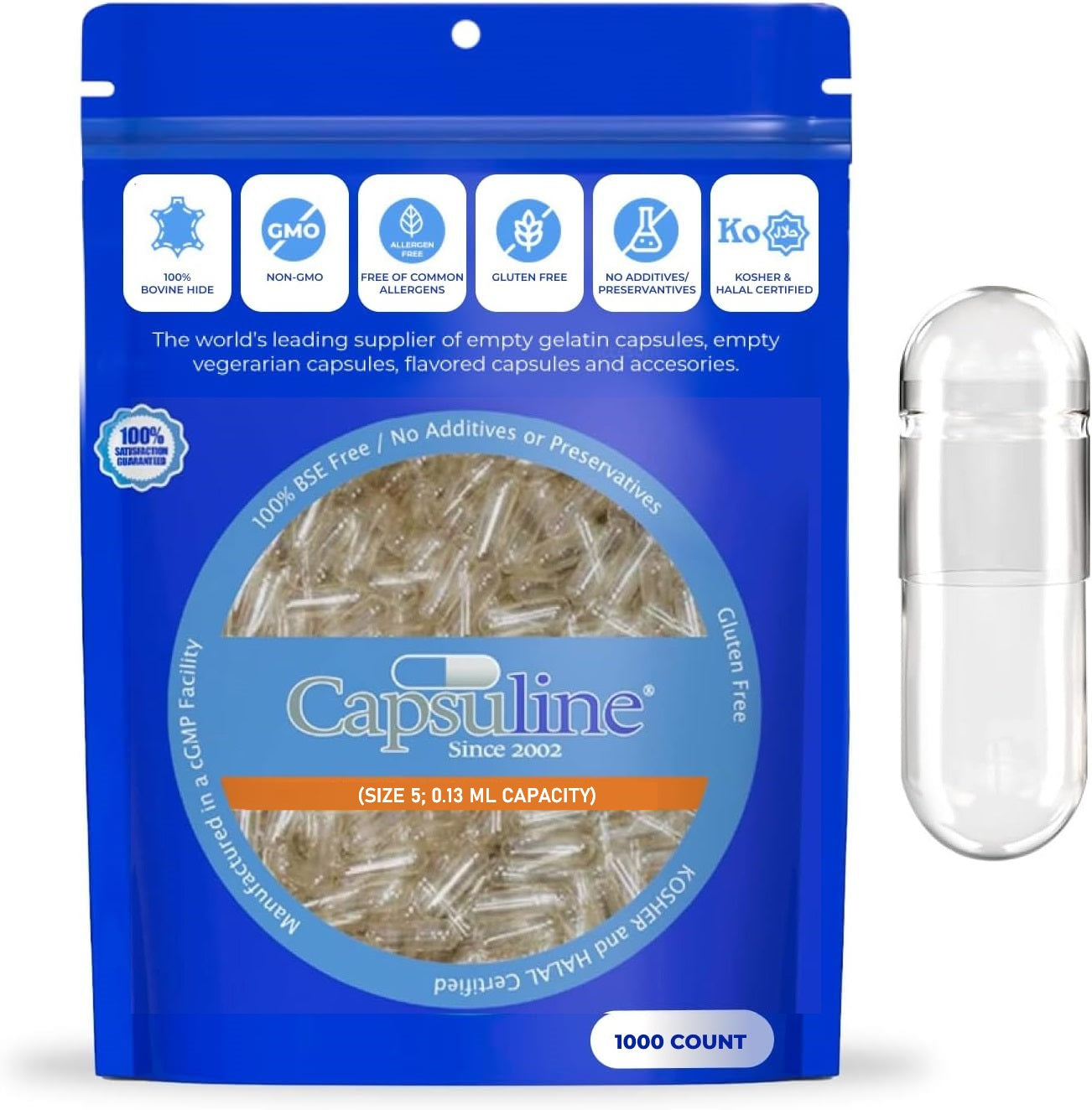 Clear Size 5 Empty Gelatin Capsules by Capsuline - 1000 Count - 1000