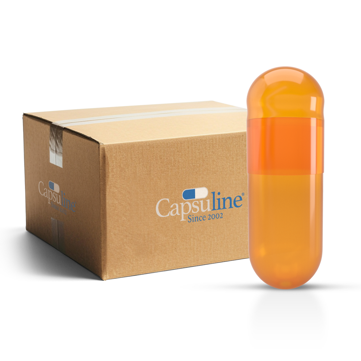 Frei von Titandioxid (TiO2) – Annatto farbige vegetarische Kapseln Größe 0 – Gelb/Gelb – (Box mit 100.000 Stück)