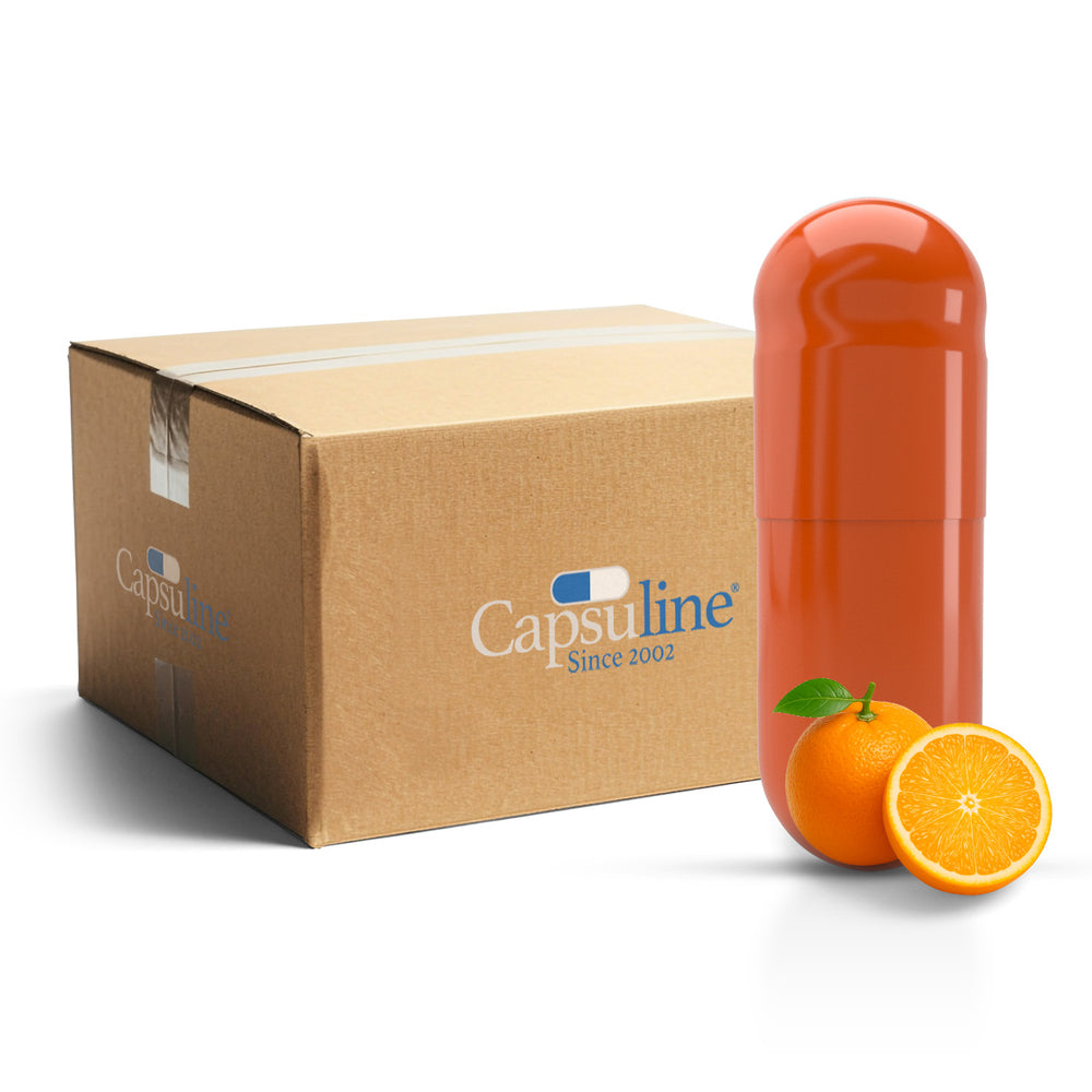 Orange Flavored Gelatin Capsules Size 00 Orange/Orange (Box of 75,000) - Orange