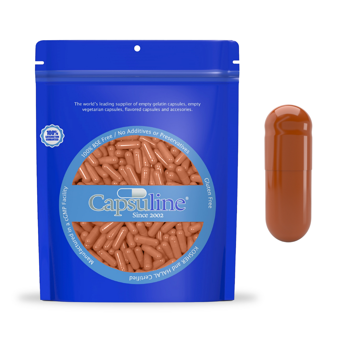 Cápsulas vegetarianas vacías de color tamaño 0 de Capsuline - Naranja/Naranja - 200 unidades - 200