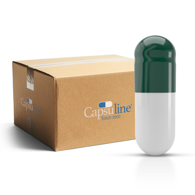 Colored Gelatin Capsules Size 0 Green/White (Box of 100,000) - Green/White