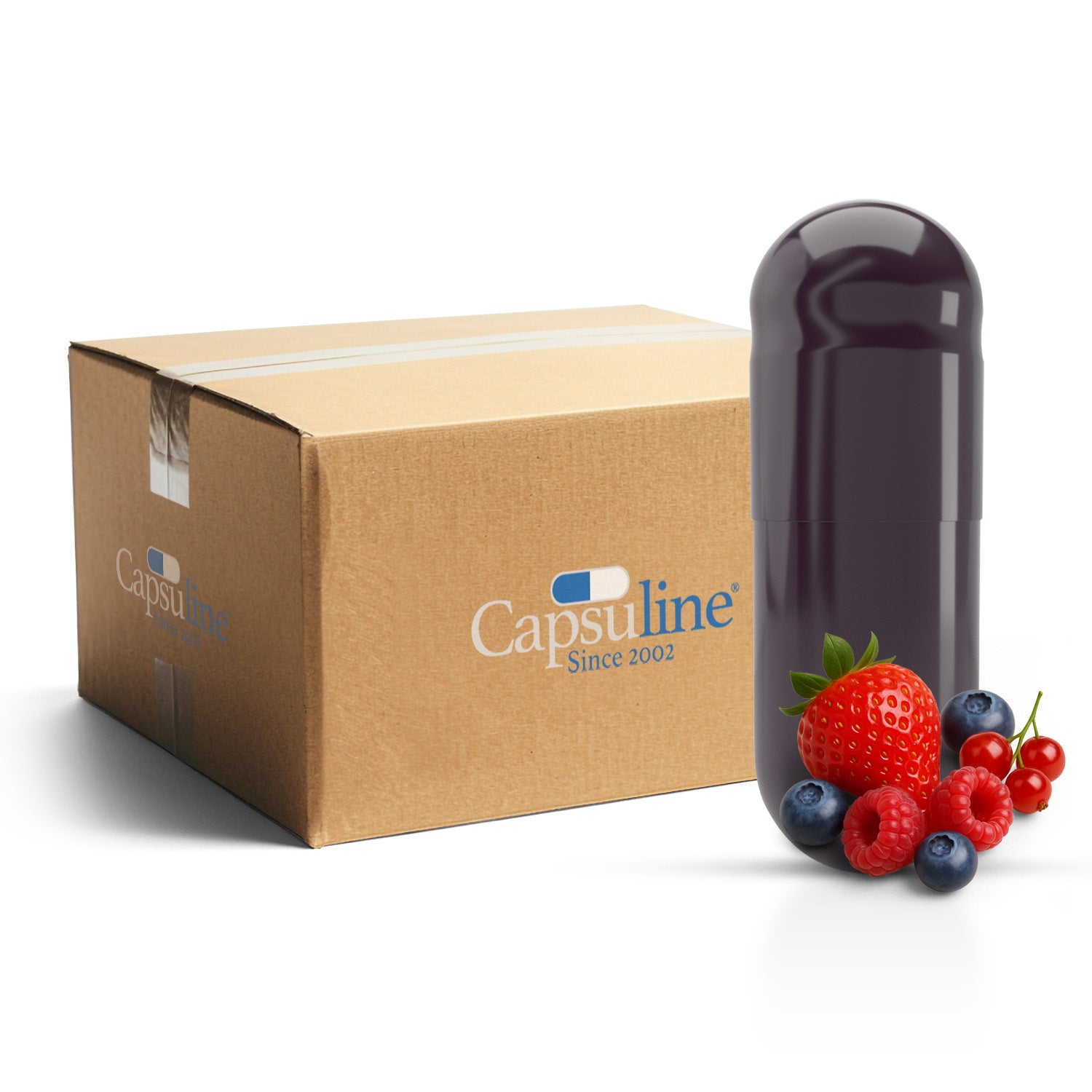 Capsules de gélatine aromatisées aux baies taille 0 violet/violet (boîte de 100 000)