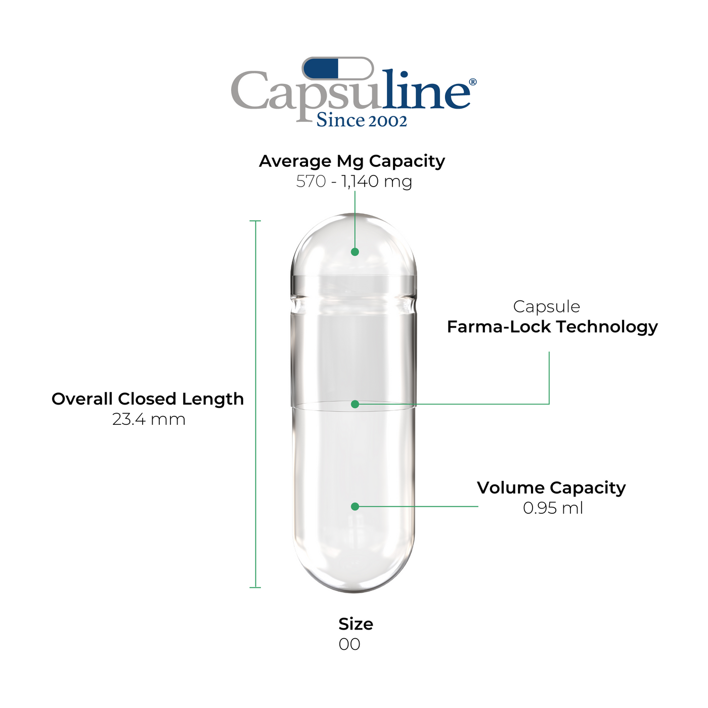 Capsuline Empty Vegetarian Capsule THC Printed Logo Size 00 - Green/Green