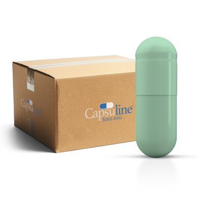 Colored Size 0 Empty Vegetarian Capsules by Capsuline - Sage Green - Box of 100,000 - Sage Green