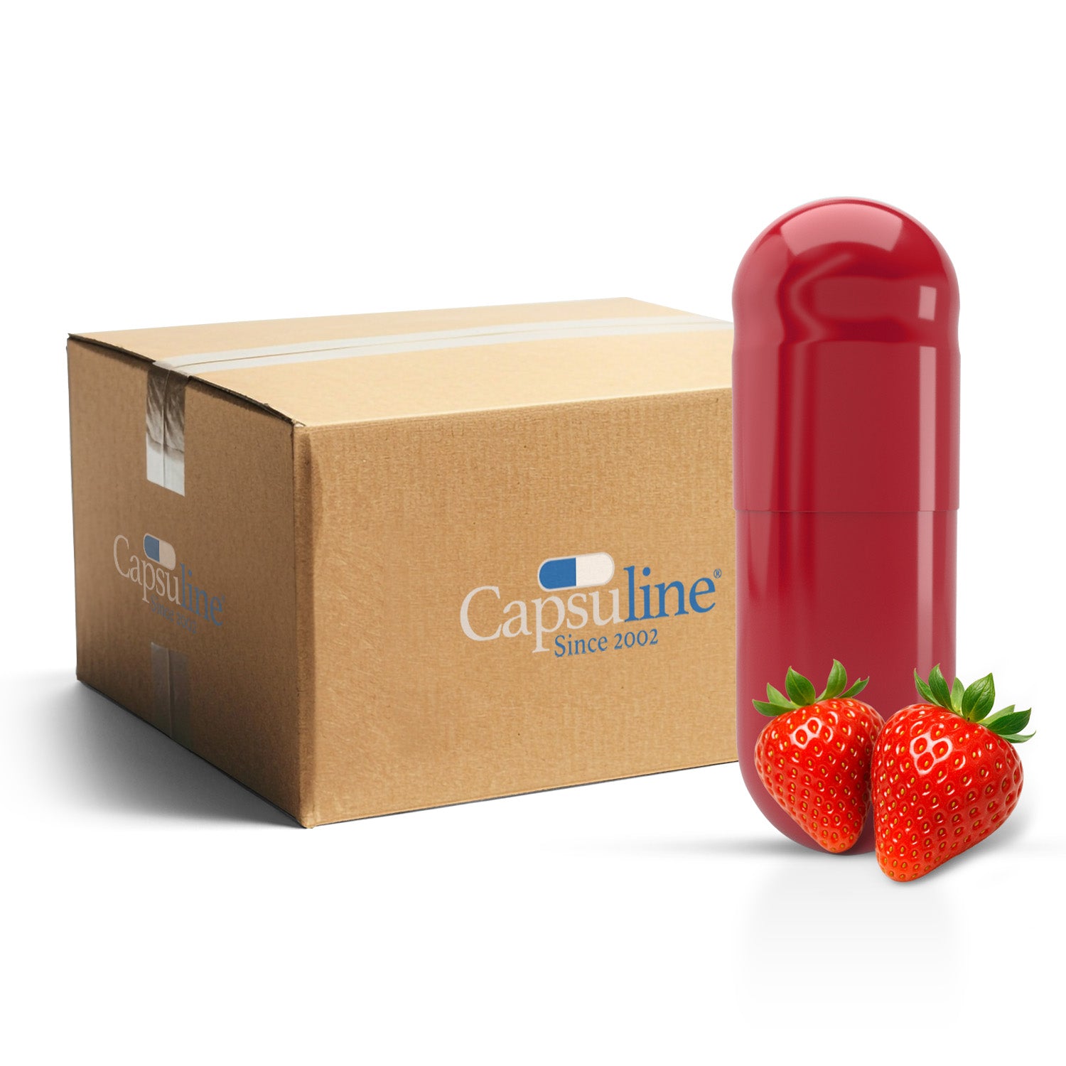 Strawberry Flavored Gelatin Capsules Size 00 Red/Red (Box of 75,000) - Strawberry