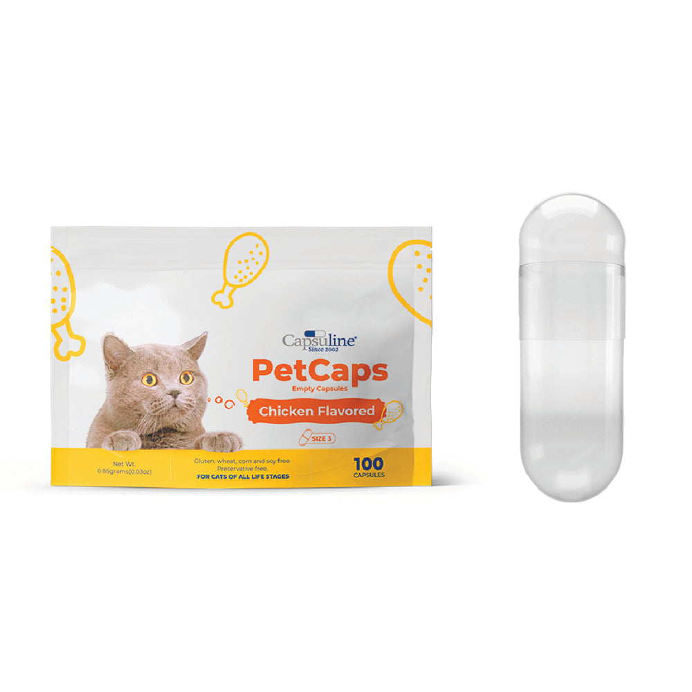 Capsuline PetCaps Capsule vuote di gelatina al gusto di pollo misura 3 100 pezzi - 100