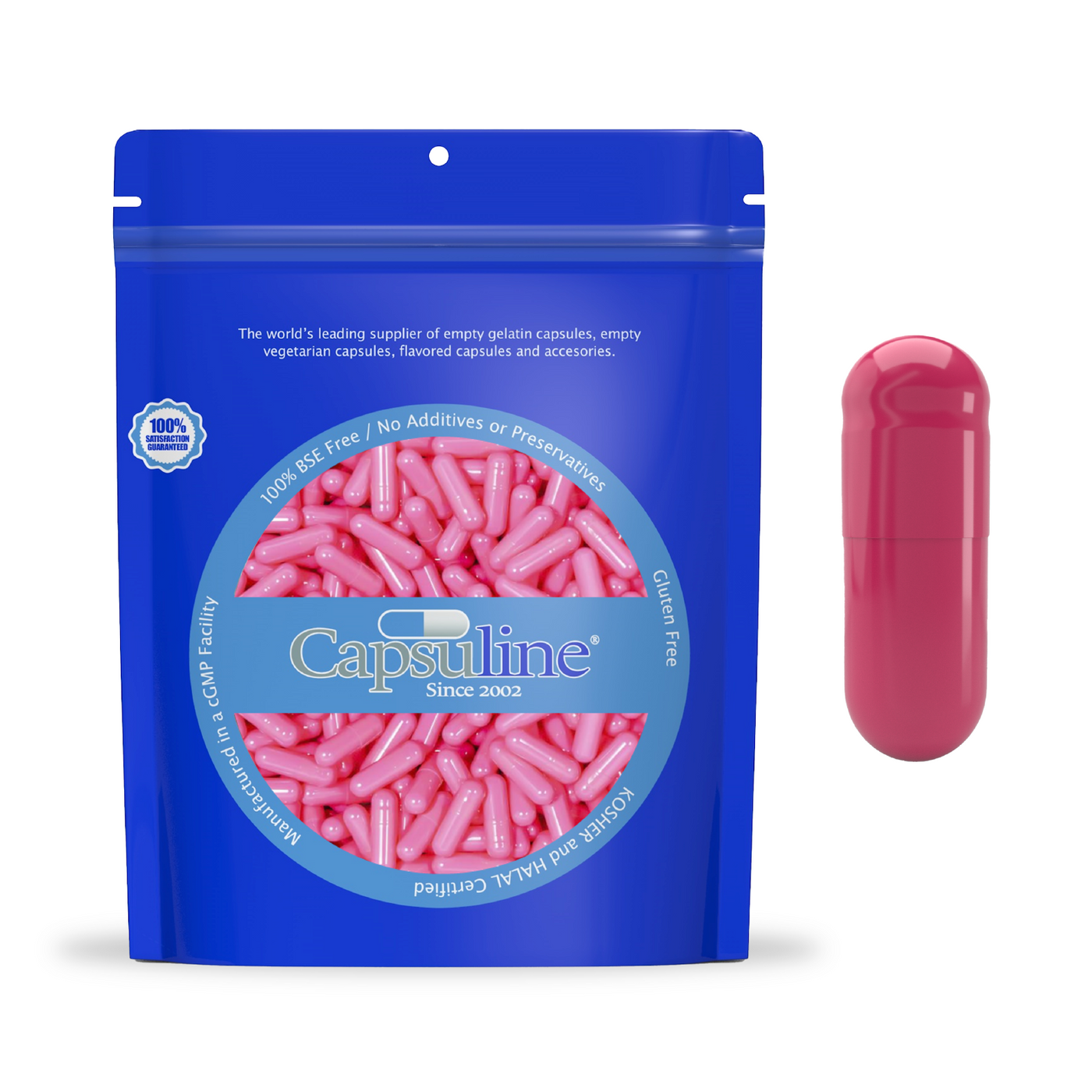 Colored Size 00 Empty Gelatin Capsules by Capsuline - Pink/Pink