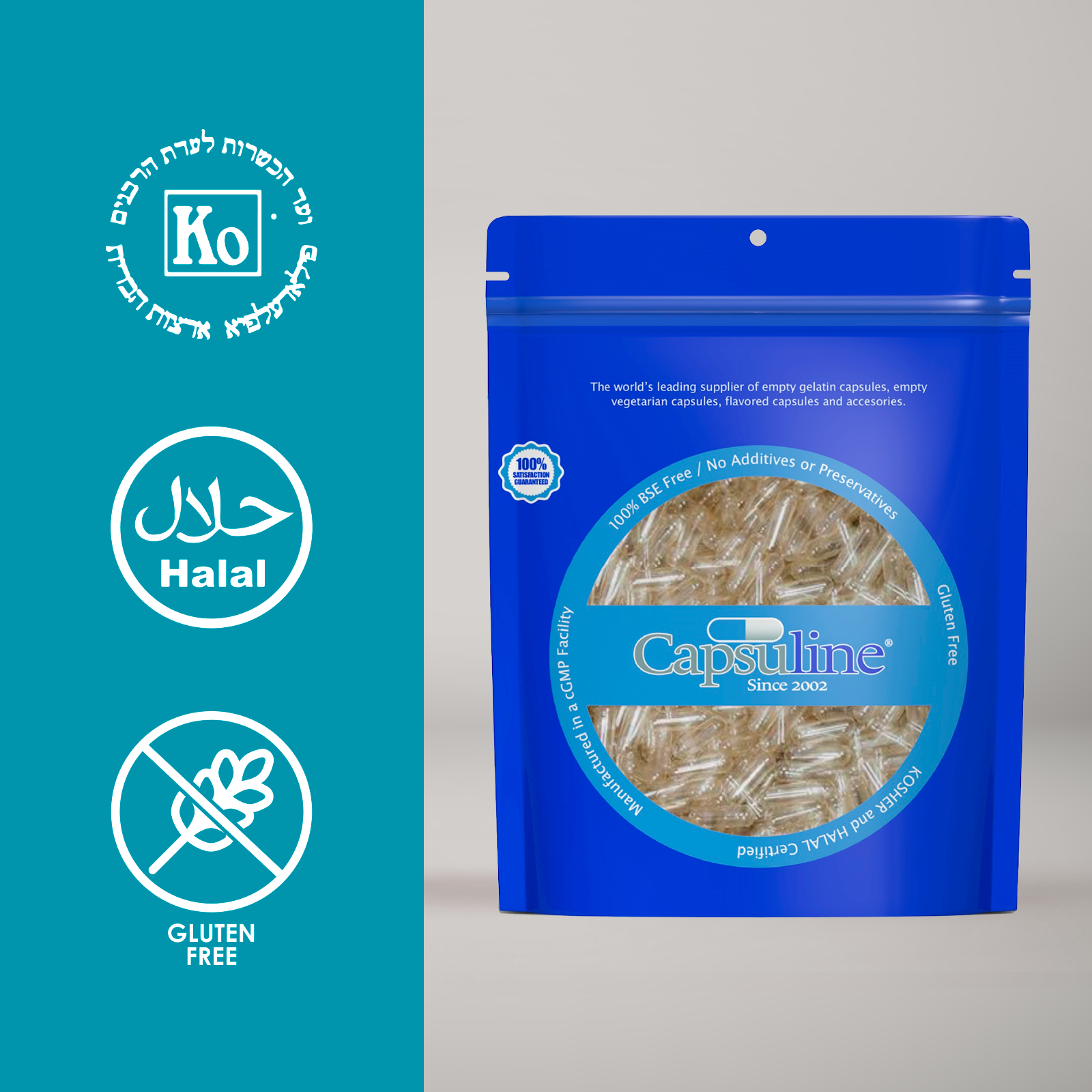 Capsuline PETcaps leere Gelatinekapseln mit Hühnergeschmack, Größe 1 – 100, Anzahl: 100