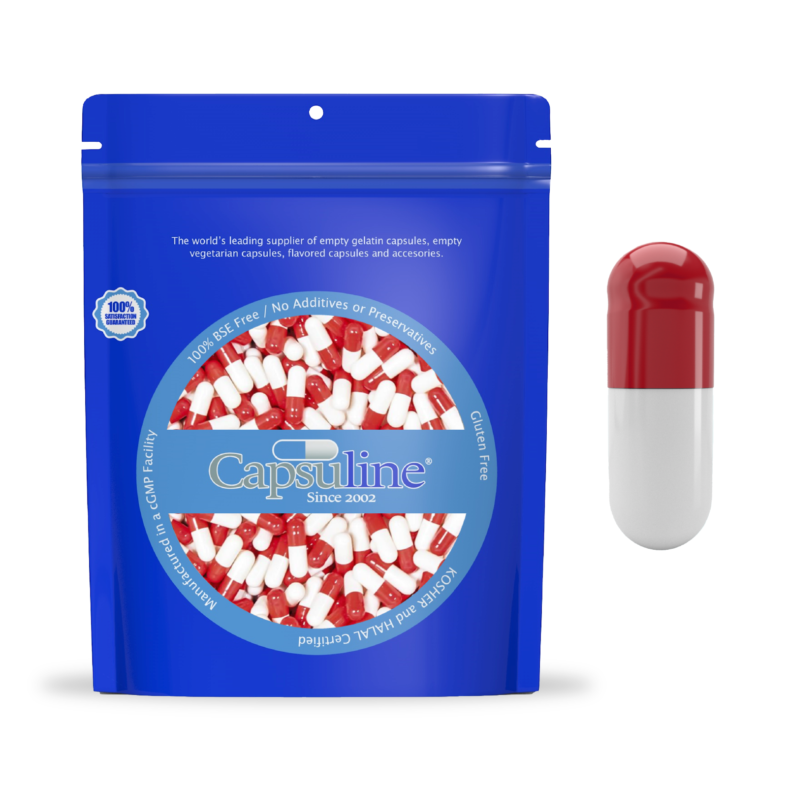 Farbige leere Gelatinekapseln der Größe 00 von Capsuline – Rot/Weiß, 1000 Stück – 1000