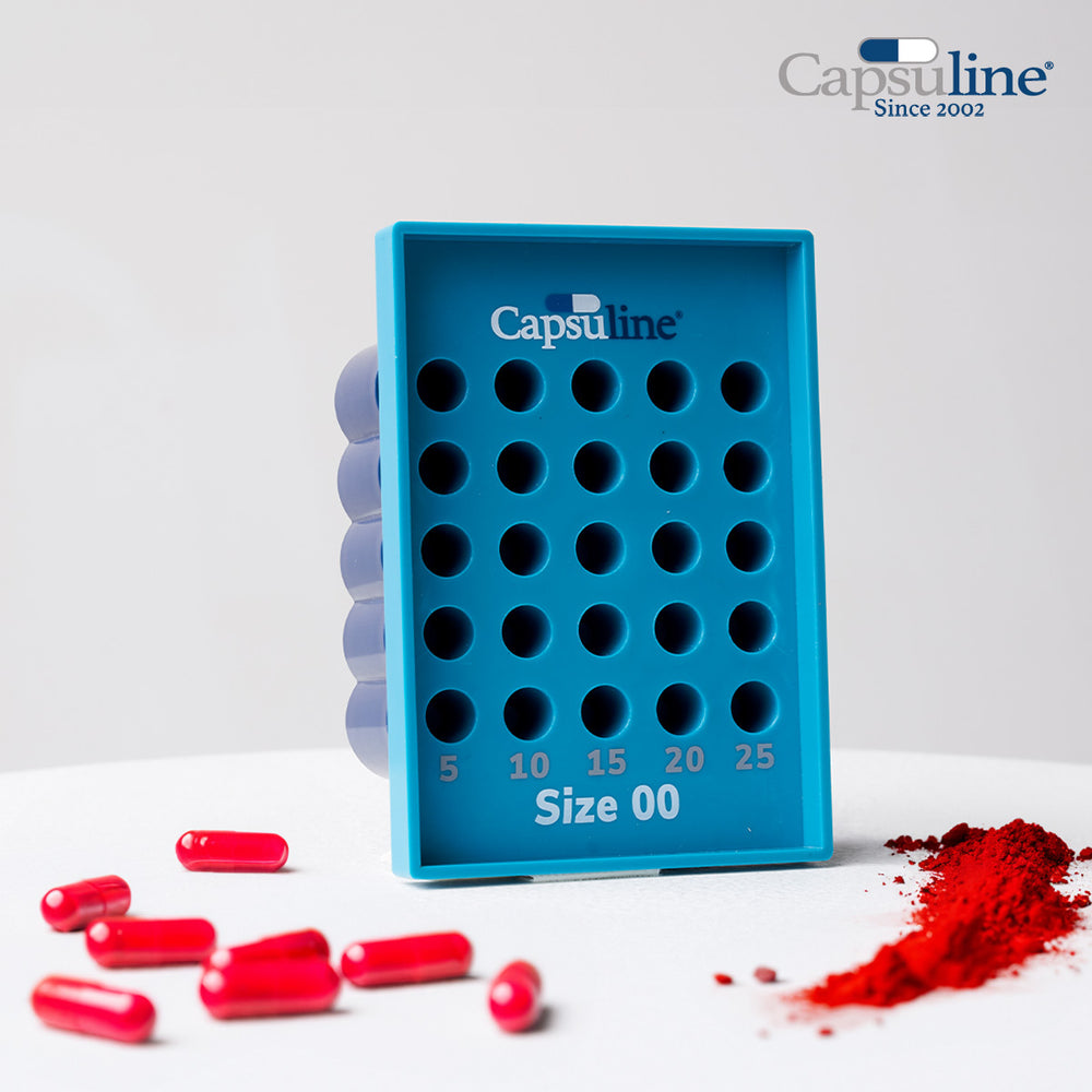 Capsules de gélatine vides de taille 00 transparentes par Capsuline - 1000 pièces + plateau de maintien taille 00 pour 25 capsules