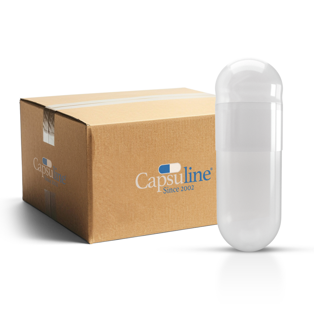 Capsuline Calcium Carbonate Colorant Empty Vegetarian Capsules Size 00 - White/White - TiO2-Free (Box of 75,000)