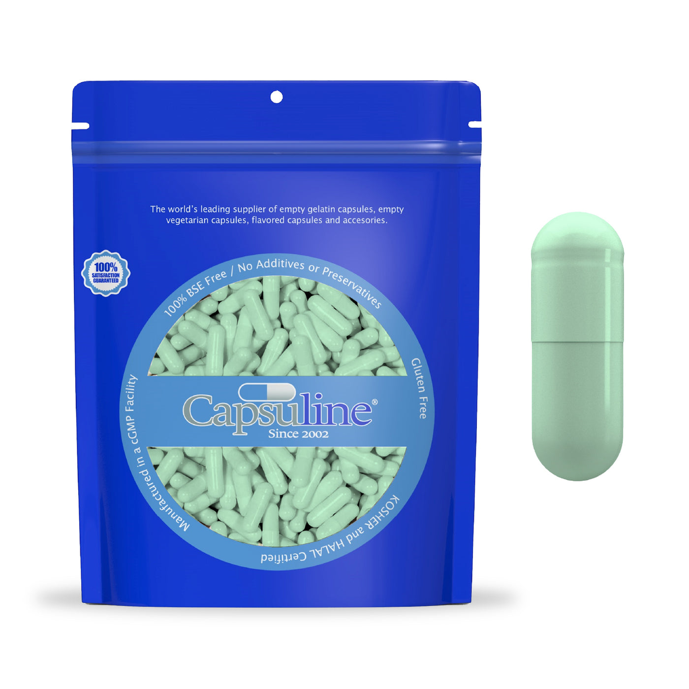 Colored Size 0  Empty Vegetarian Capsules by Capsuline - Sage Green - 1000 Count - 1000