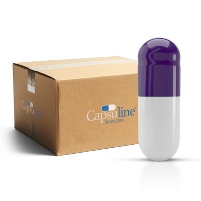 Colored Gelatin Capsules Size 00 Purple/White (Box of 75,000) - Purple/White