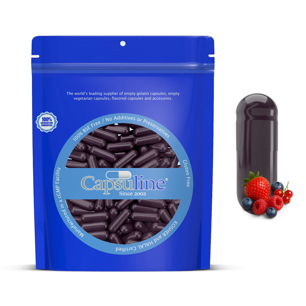 Capsules vides de gélatine aromatisée aux baies de Capsuline, taille 0, violet/violet