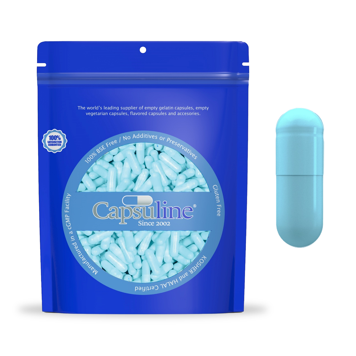 Capsules végétariennes vides colorées taille 00 par Capsuline - Bleu aqua 1000 unités - 1000
