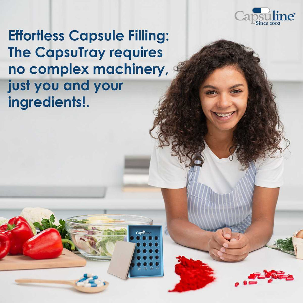 Capsules de gélatine vides de taille 00 transparentes par Capsuline - 1000 pièces + plateau de maintien taille 00 pour 25 capsules