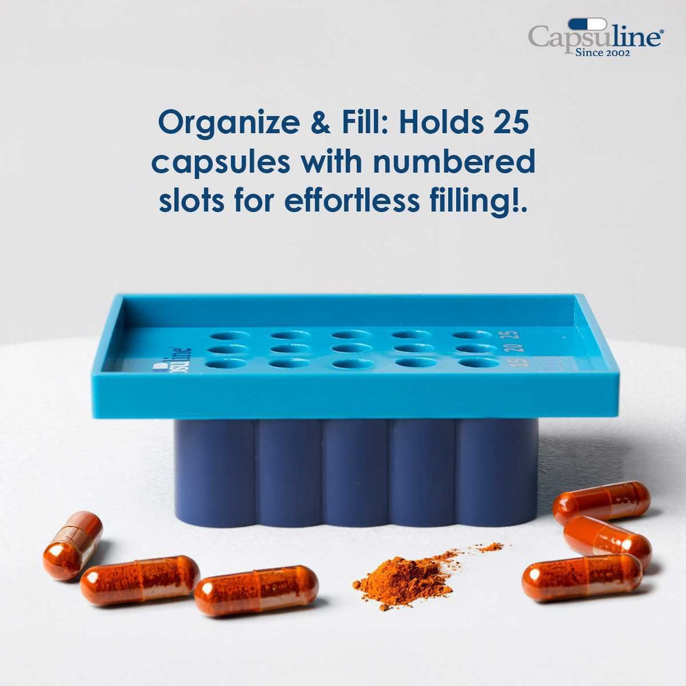 Capsules de gélatine vides de taille 00 transparentes par Capsuline - 1000 pièces + plateau de maintien taille 00 pour 25 capsules