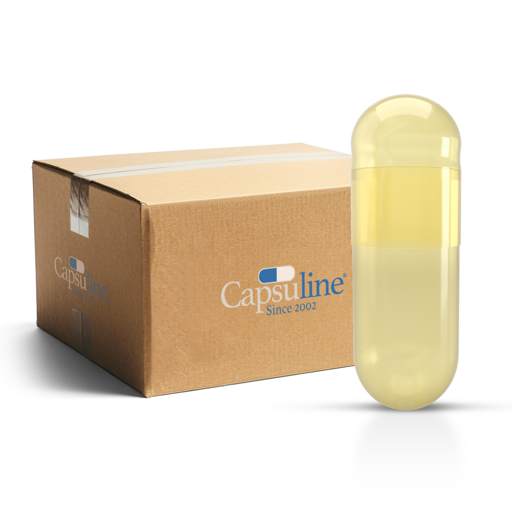 Capsuline Cártamo Colorante Natural Cápsulas Vegetarianas Vacías Tamaño 00 - Amarillo/Amarillo - Sin TiO2 (Caja de 75.000)