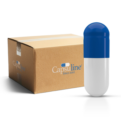 Colored Gelatin Capsules Size 000 Blue/White (Box of 50,000) - Blue/White