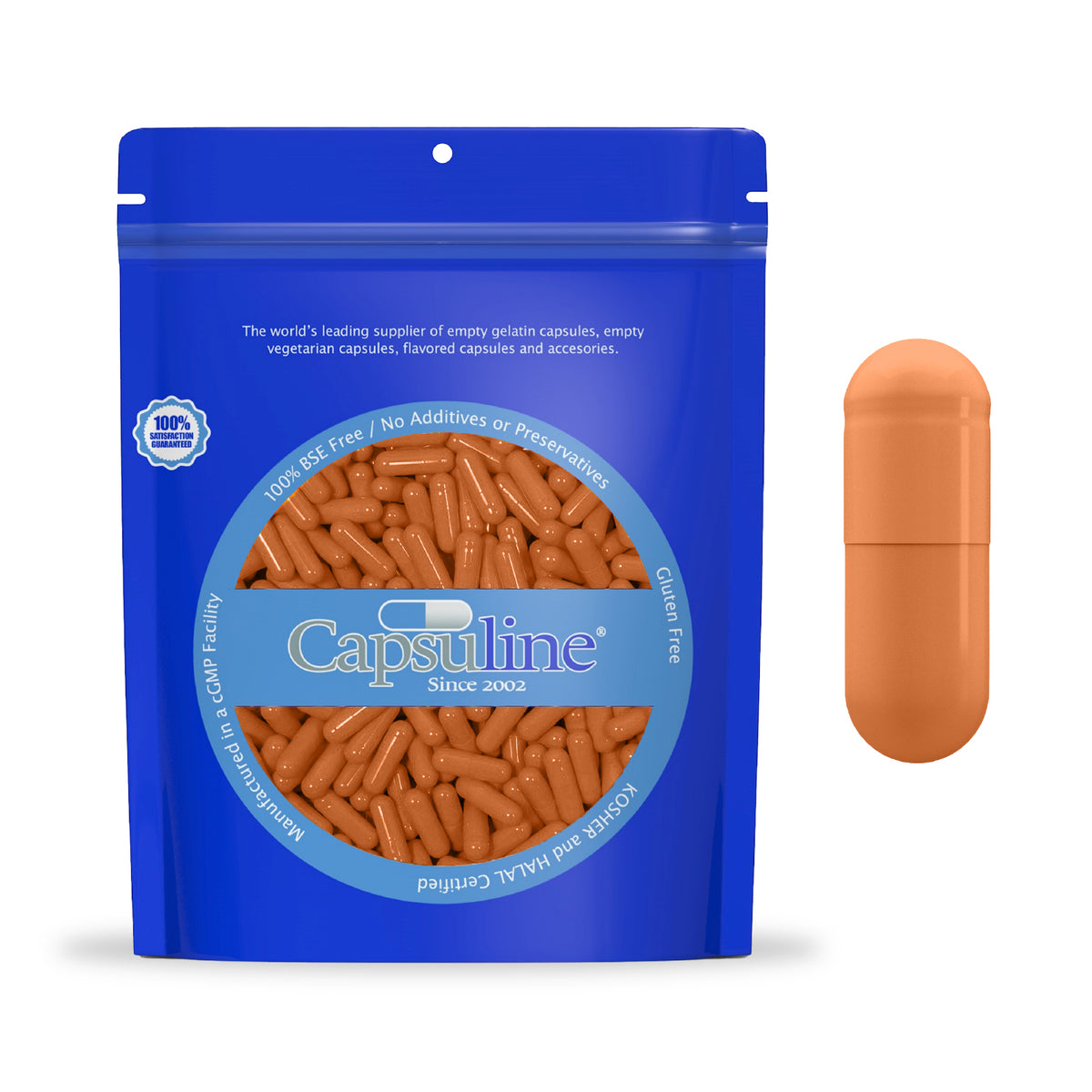 Farbige, leere vegetarische Kapseln der Größe 00 von Capsuline – Pfirsich, 1000 Stück – 1000