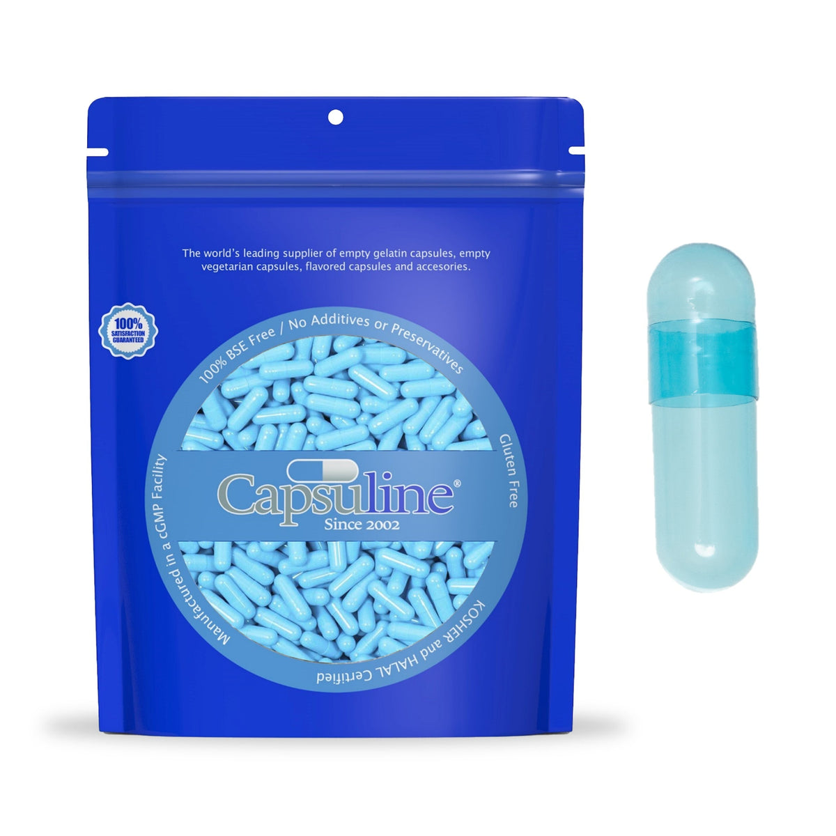 Capsuline Spiruline Colorant naturel Capsules végétariennes vides Taille 00 - Bleu/Bleu - Sans TiO2 - 1 000 pièces - 1000